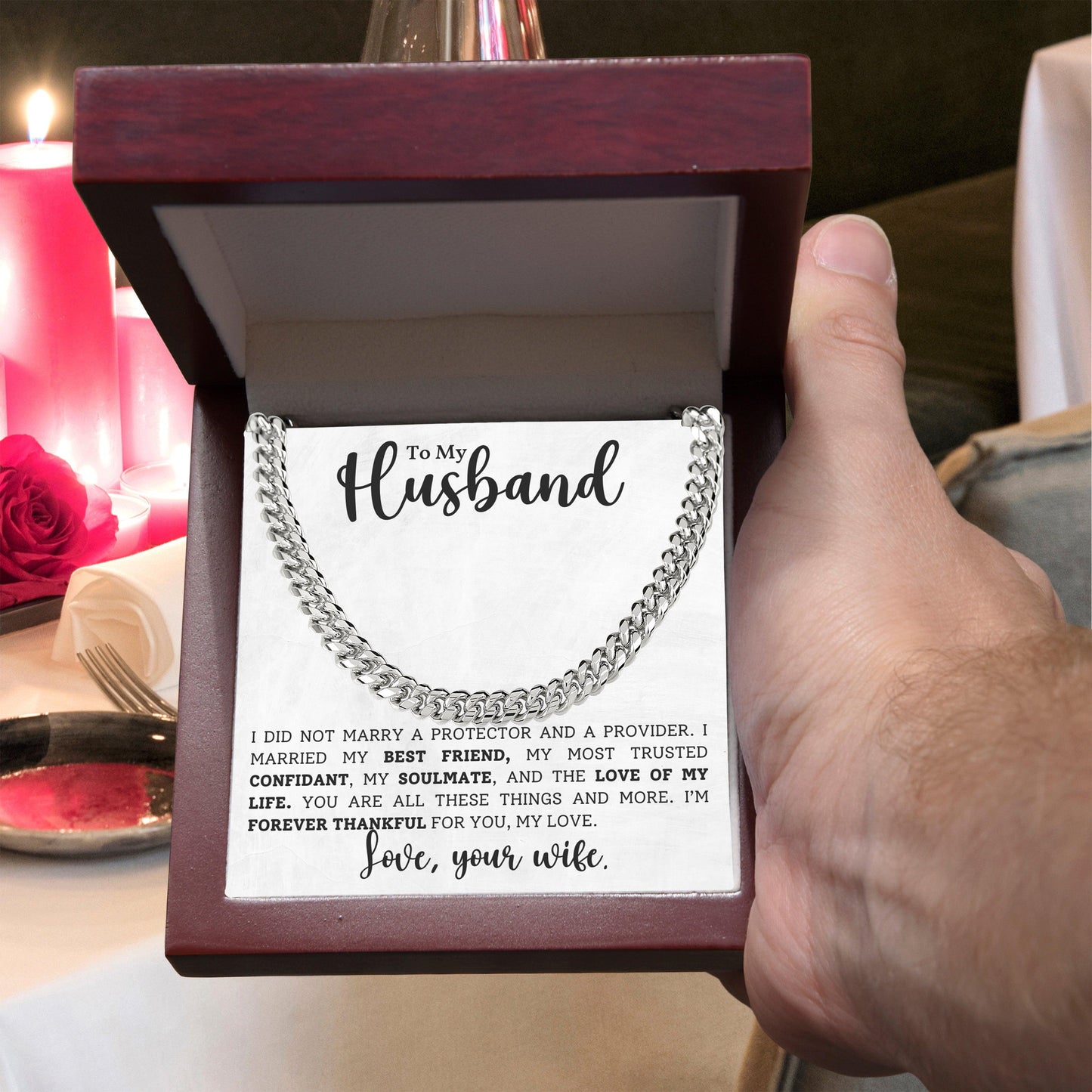 To My Husband, My Protector, My Soulmate - Cuban Link Chain Necklace - Mallard Moon Gift Shop