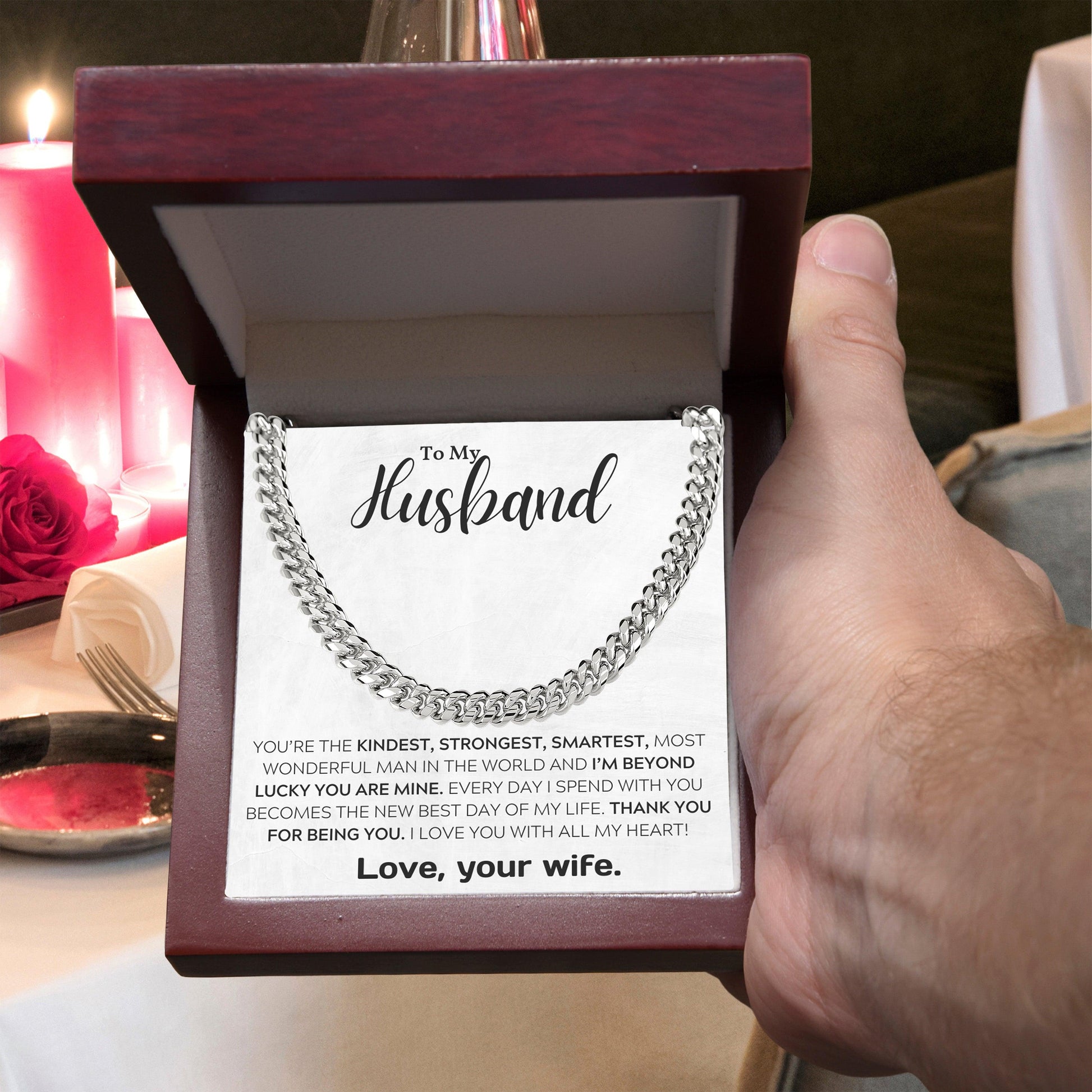 To My Wonderful Husband I Am Lucky Cuban Link Chain Necklace - Mallard Moon Gift Shop