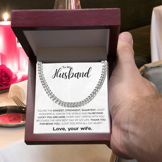 To My Wonderful Husband I Am Lucky Cuban Link Chain Necklace - Mallard Moon Gift Shop
