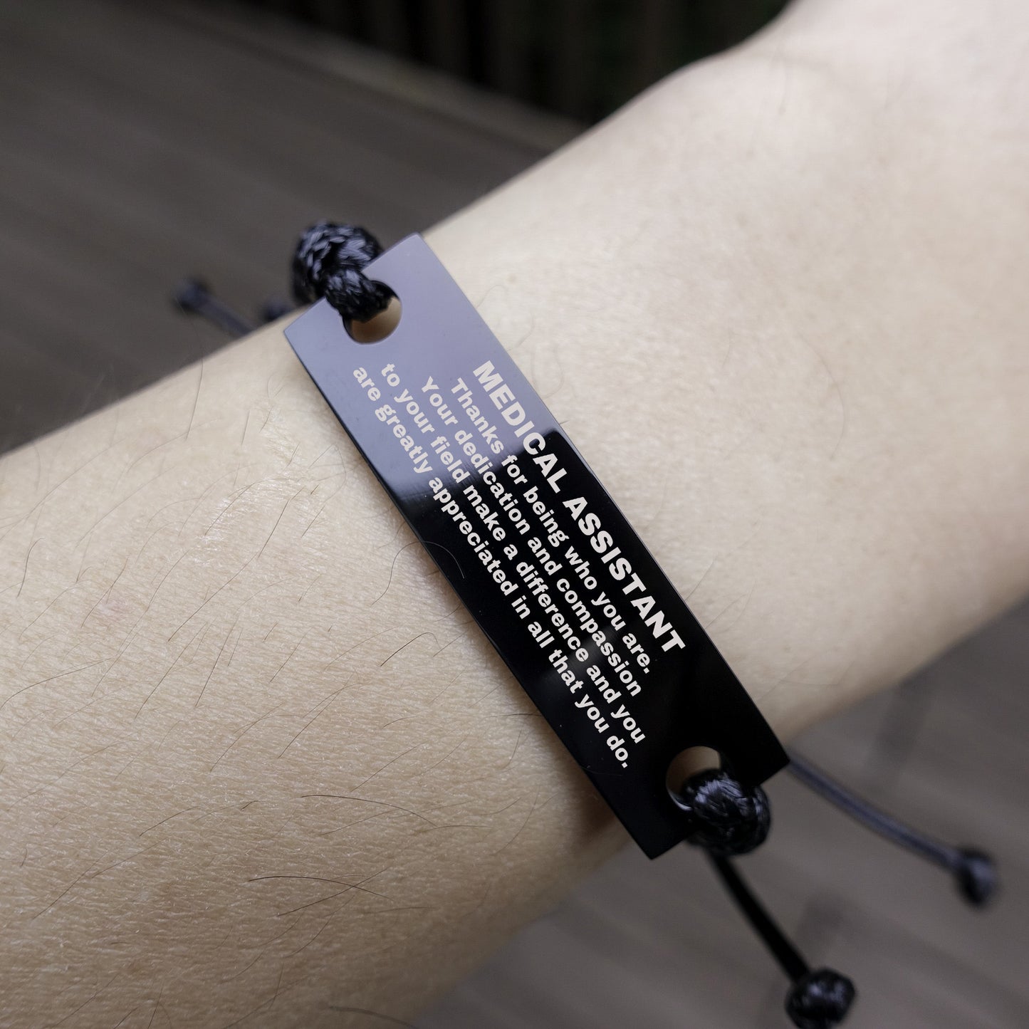 Medical Assistant Black Braided Leather Rope Engraved Bracelet - Thanks for being who you are - Birthday Christmas Jewelry Gifts Coworkers Colleague Boss - Mallard Moon Gift Shop