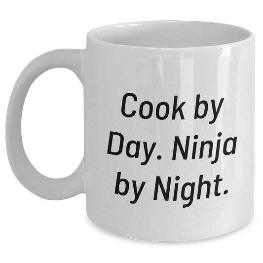 Funny Cook Gifts - 'Cook By Day. Ninja By Night.' White Coffee Mug for Mom's Unique Gifts from Family, Friends, or Coworkers - Main