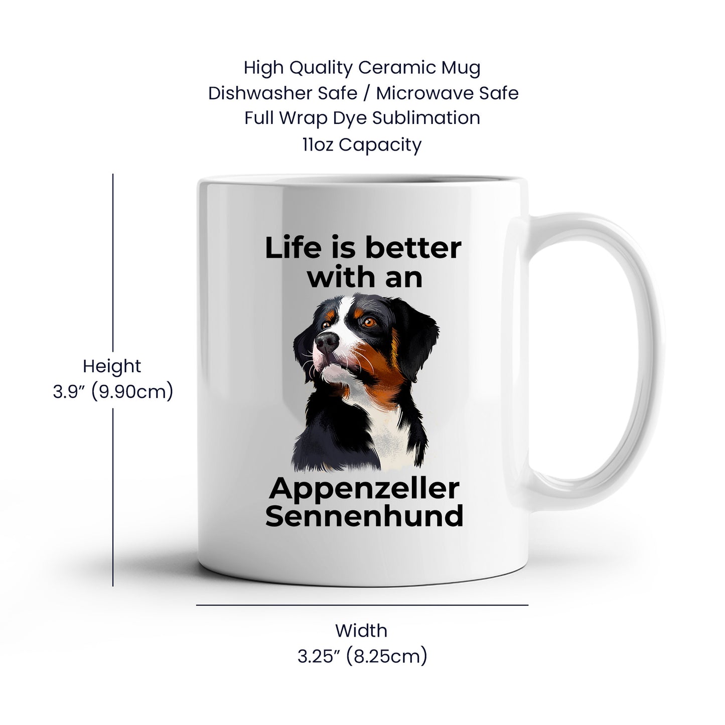 Life is Better with an Appenzeller Sennenhund – White Ceramic Mug for Dog Lovers - Mallard Moon