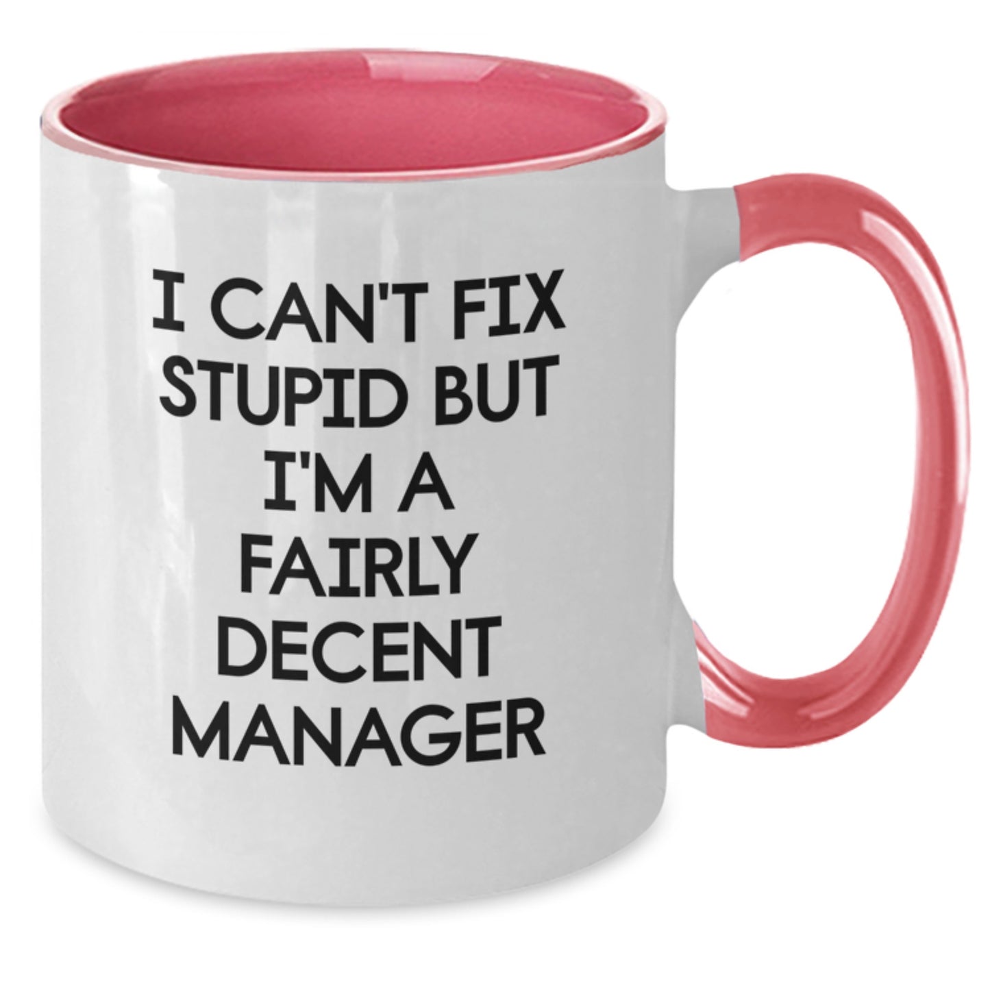 Funny Manager Gifts from Friends, Christmas Unique Gifts for Men, Two Tone Coffee Mug with 'I Can't Fix Stupid But I'm A Fairly Decent Manager' Quote, Manager Mug for Coworkers - Additional