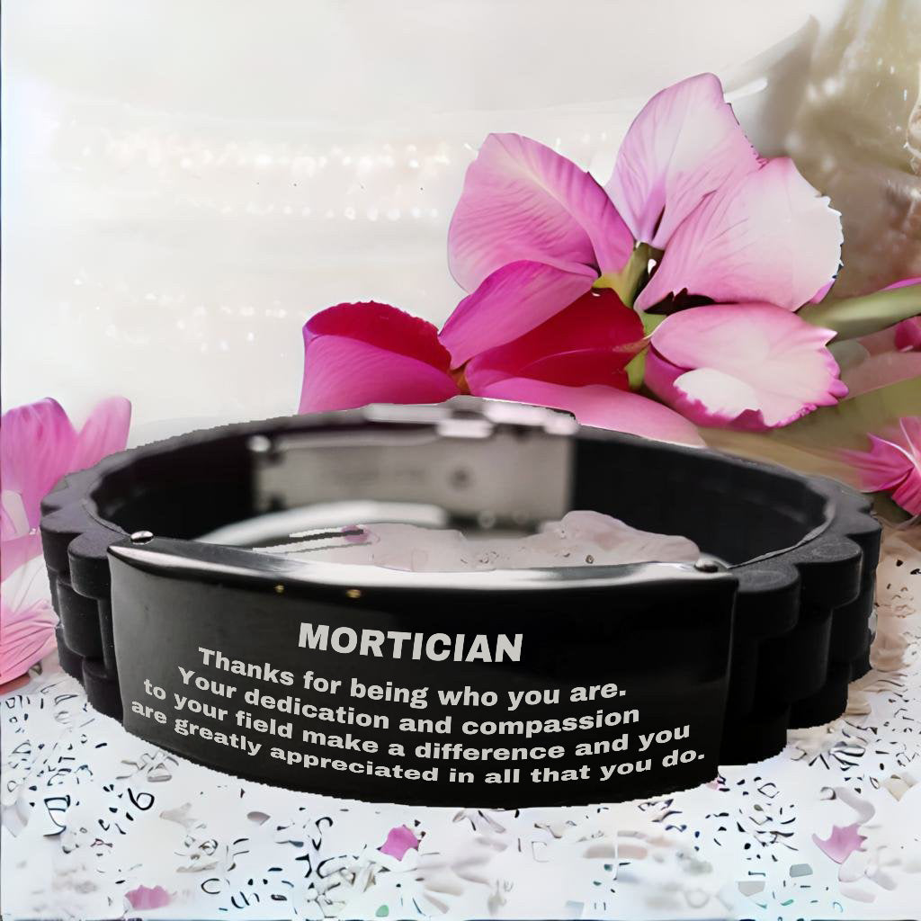 Mortician Glidelock Bracelet – Engraved Black Stainless Steel and Silicone Wristband Gift for Morticians – Appreciation Gift for Him or Her - Mallard Moon Gift Shop