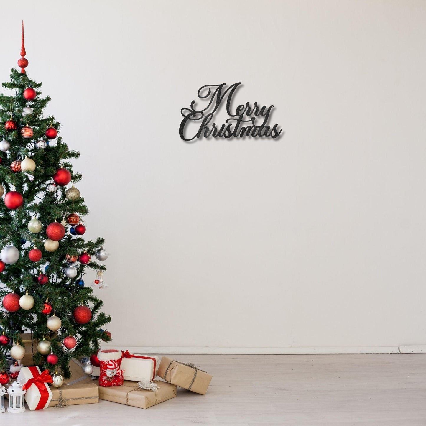 Merry Christmas Script Lettering Metal Wall Sign - Mallard Moon Gift Shop