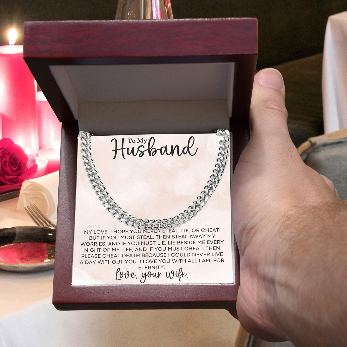 To My Husband Love for all Eternity - Cuban Link Chain Necklace - Mallard Moon Gift Shop