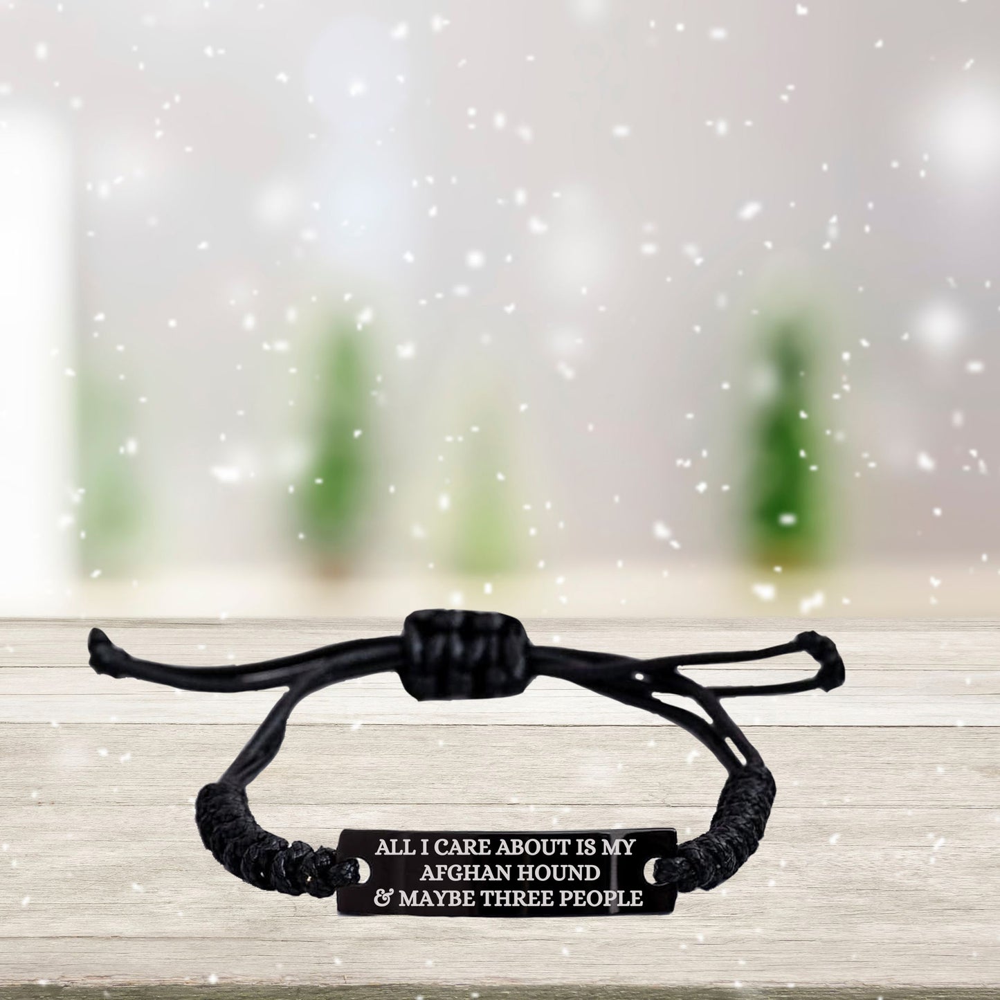 Funny Afghan Hound Dog Adjustable Interlaced Black Rope Engraved Bracelet - All I Care About Is My Afghan Hound and Maybe Three People - Mallard Moon Gift Shop