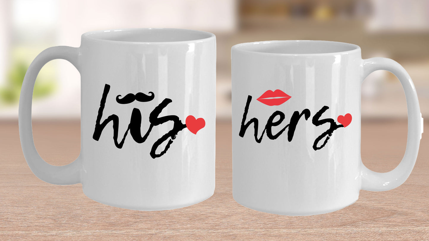 His and Hers Coffee Mug Set – Romantic Ceramic Mug Pair (11oz/15oz) for Couples, Anniversary, or Valentine’s Day - Mallard Moon Gift Shop