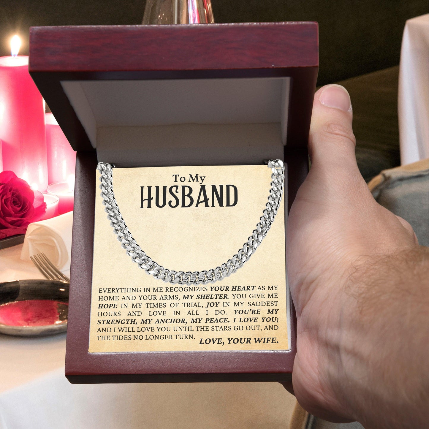 To My Husband - My Strength, My Anchor, My Peace - Cuban Link Chain Necklace - Mallard Moon Gift Shop