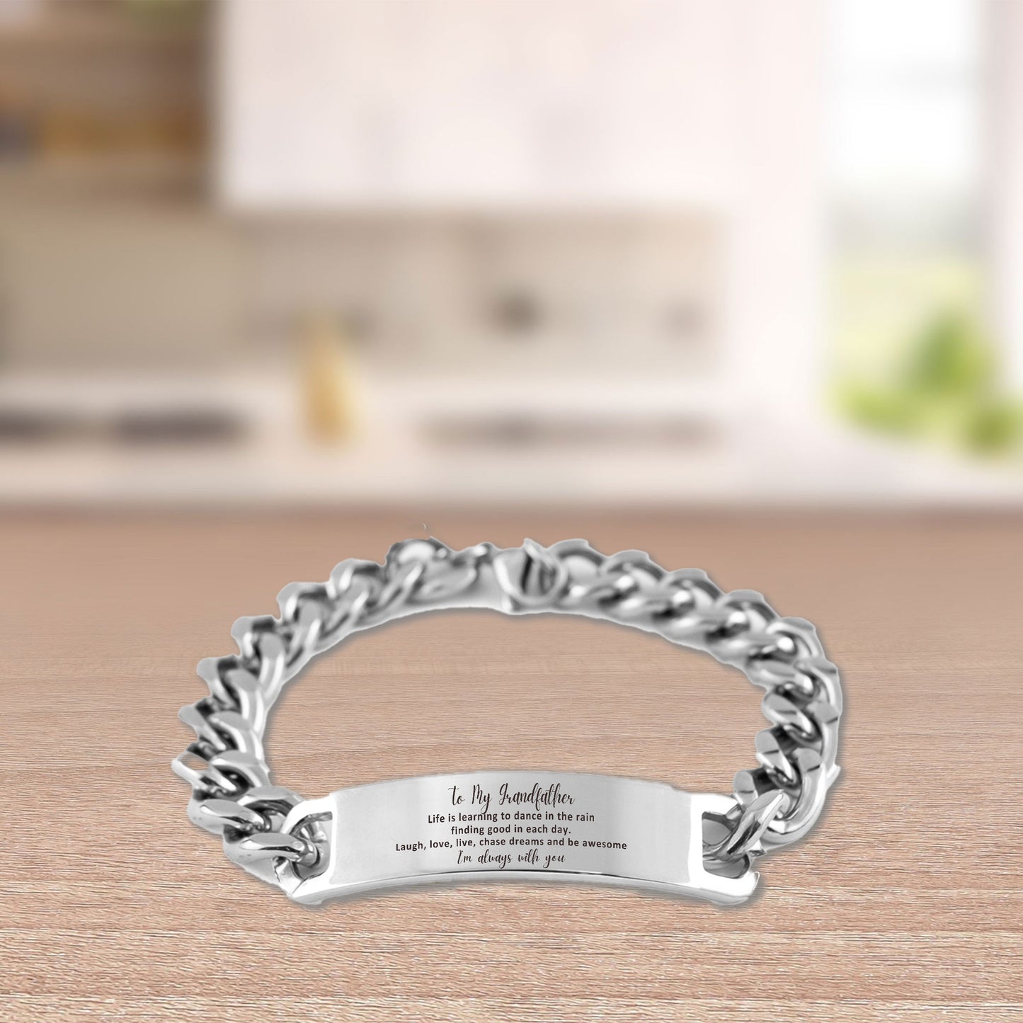 Grandfather Cuban Chain Stainless Steel Engraved Bracelet, Motivational Birthday Christmas Gifts - Mallard Moon Gift Shop