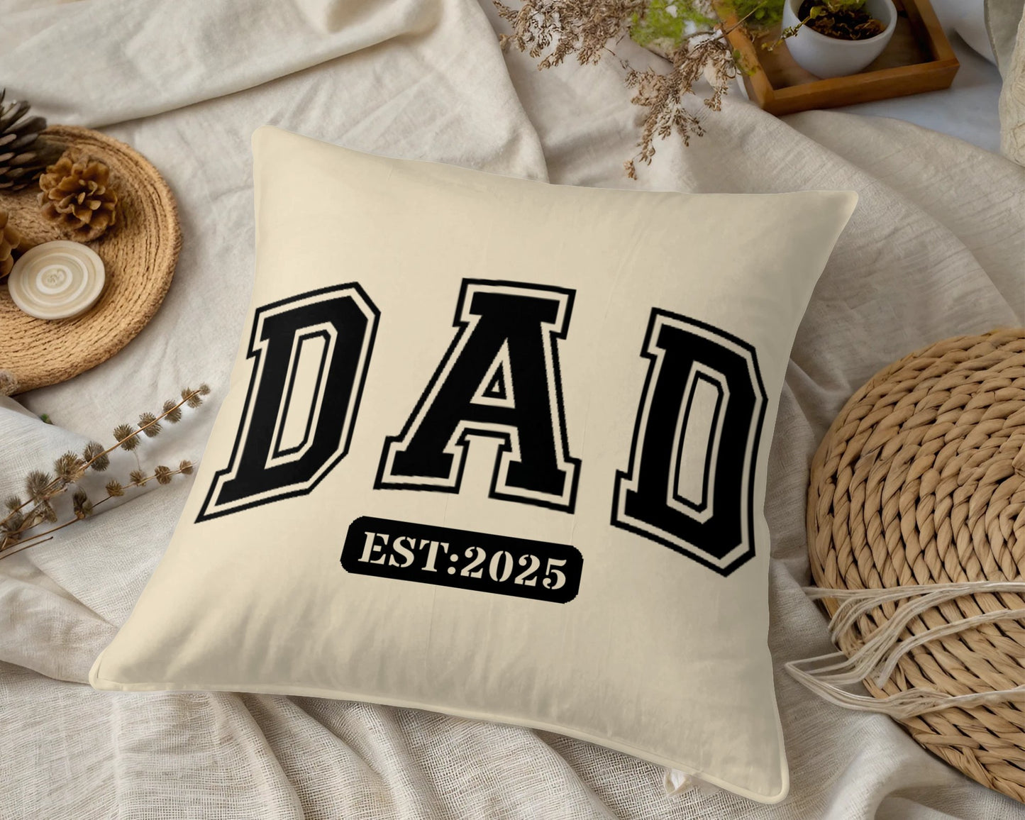 Personalized DAD Throw Pillow – Custom Year Gift for New Dads | Soft Spun Polyester, Double-Sided Print, 5 Sizes Available - Mallard Moon Gift Shop