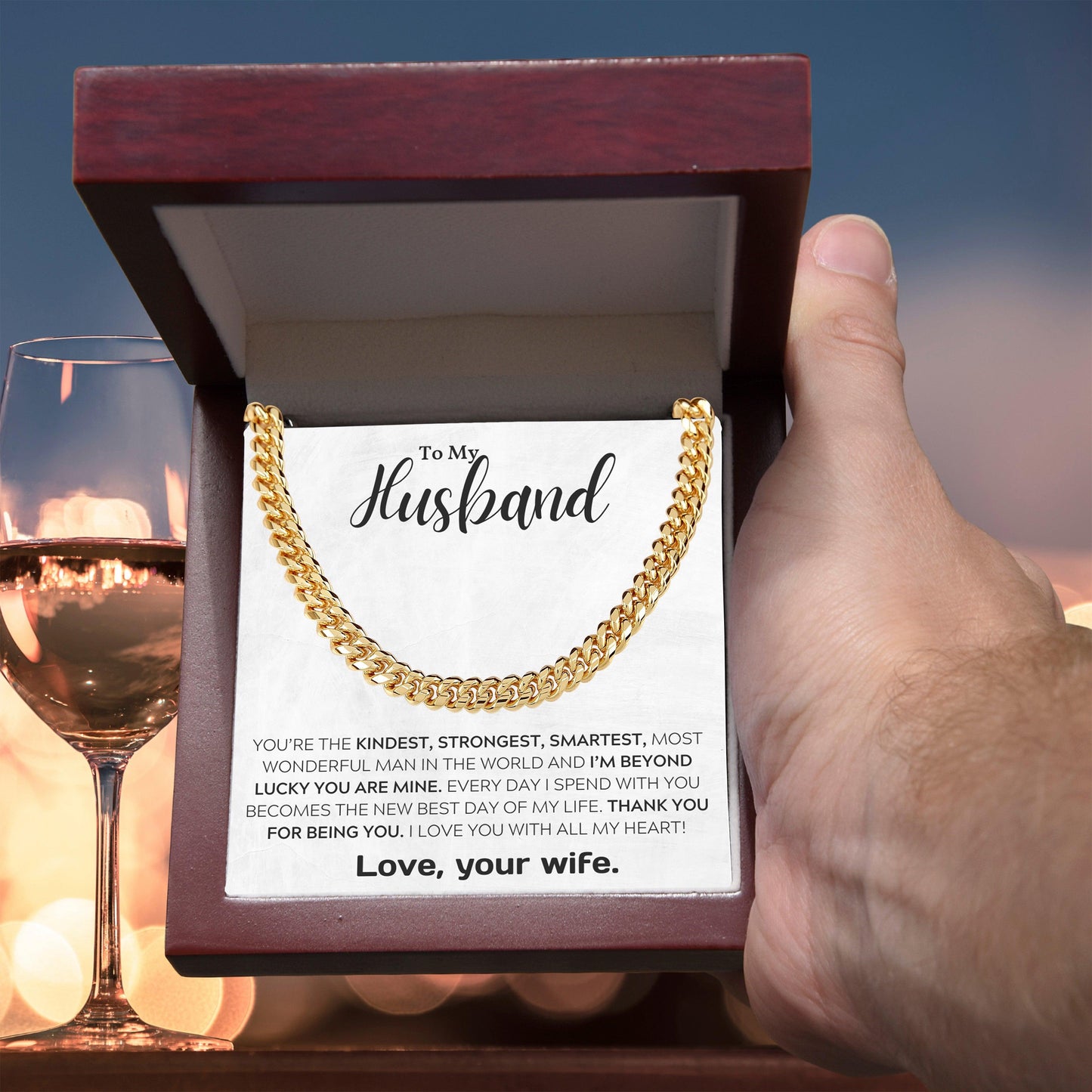 To My Wonderful Husband I Am Lucky Cuban Link Chain Necklace - Mallard Moon Gift Shop