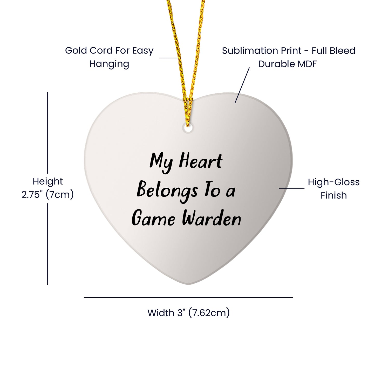 Game Warden Heart Ornament, 'My Heart Belongs To A Game Warden', Funny Quote, Gifts for Game Wardens, Christmas Unique Gifts from Friends to Family