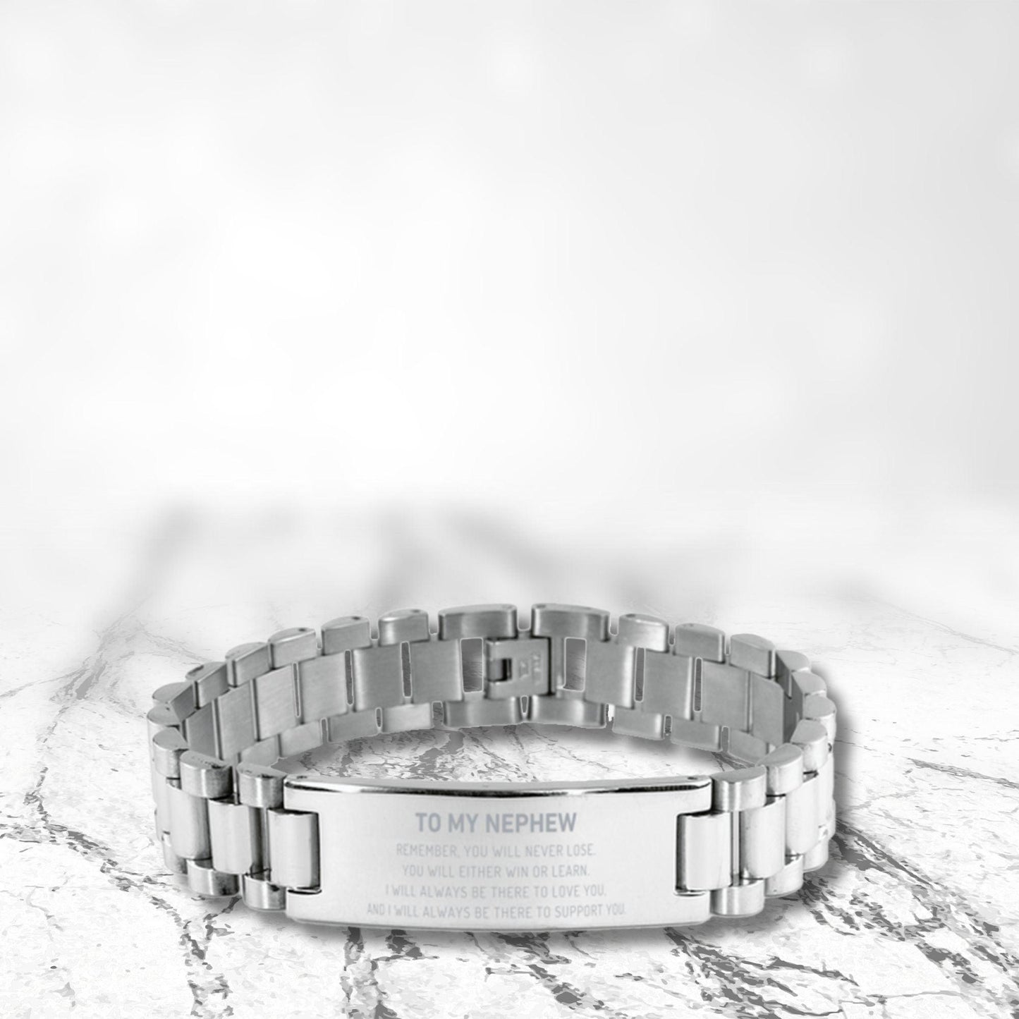 Nephew Gifts, To My Nephew Remember, you will never lose. You will either WIN or LEARN, Keepsake Ladder Stainless Steel Bracelet For Nephew Engraved, Birthday Christmas Gifts Ideas For Nephew X-mas Gifts - Mallard Moon Gift Shop
