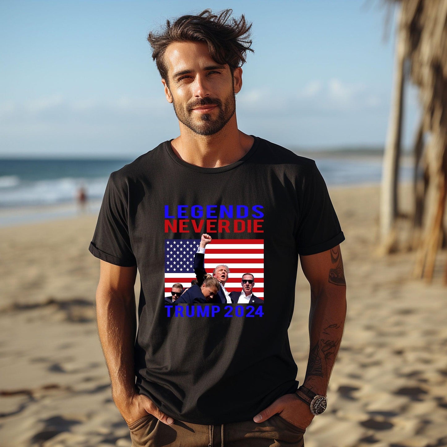 Patriotic MAGA Tee Shirt Legends Never Die Trump 2024 Butler Rally - Mallard Moon Gift Shop