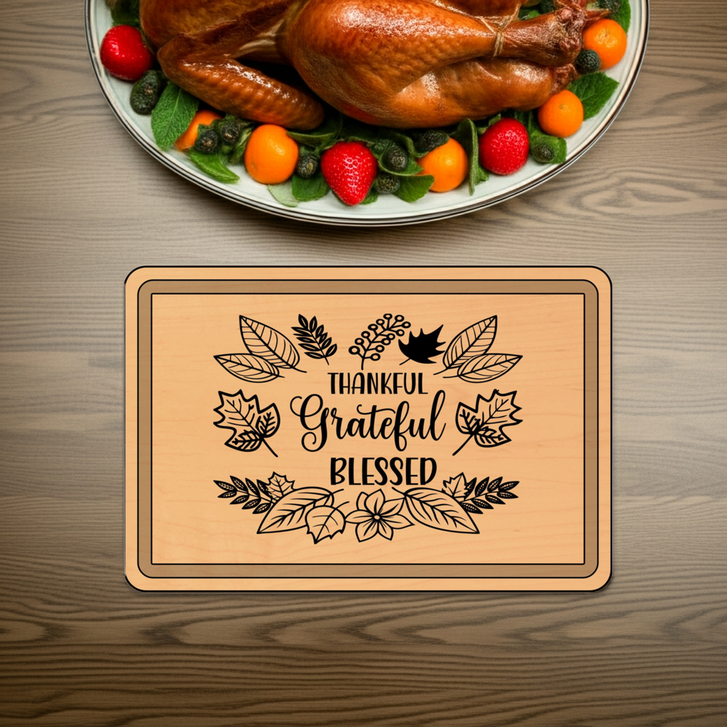 Engraved Wooden Cutting Board, Thankful Grateful Blessed Kitchen Decor, Personalized Gift for Thanksgiving, Wedding, Housewarming