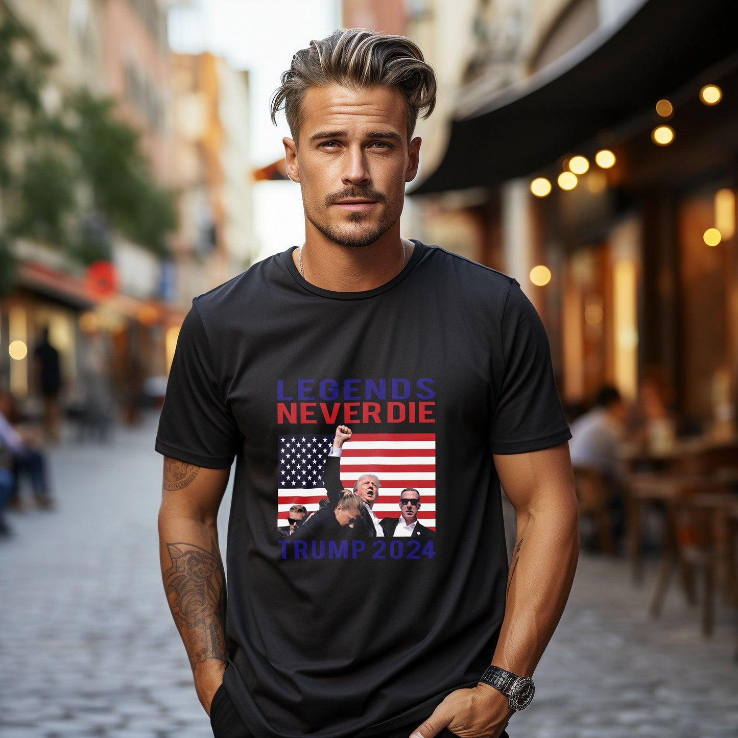 Patriotic MAGA Tee Shirt Legends Never Die Trump 2024 Butler Rally - Mallard Moon Gift Shop