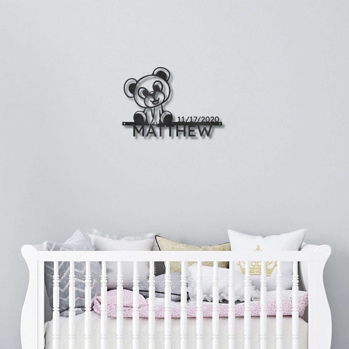 Timeless Teddy Bear: Personalized Metal Sign with Name & Birth Date - Mallard Moon Gift Shop