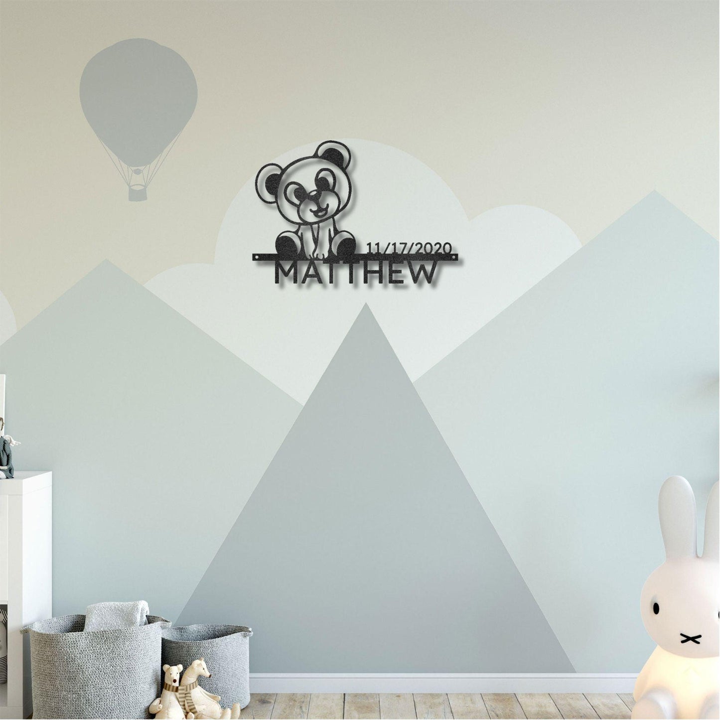 Timeless Teddy Bear: Personalized Metal Sign with Name & Birth Date - Mallard Moon Gift Shop