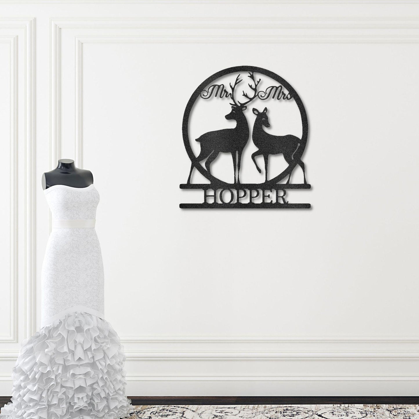 Deer and Doe Mr and Mrs Custom Name Metal Art Wall Sign - Mallard Moon Gift Shop