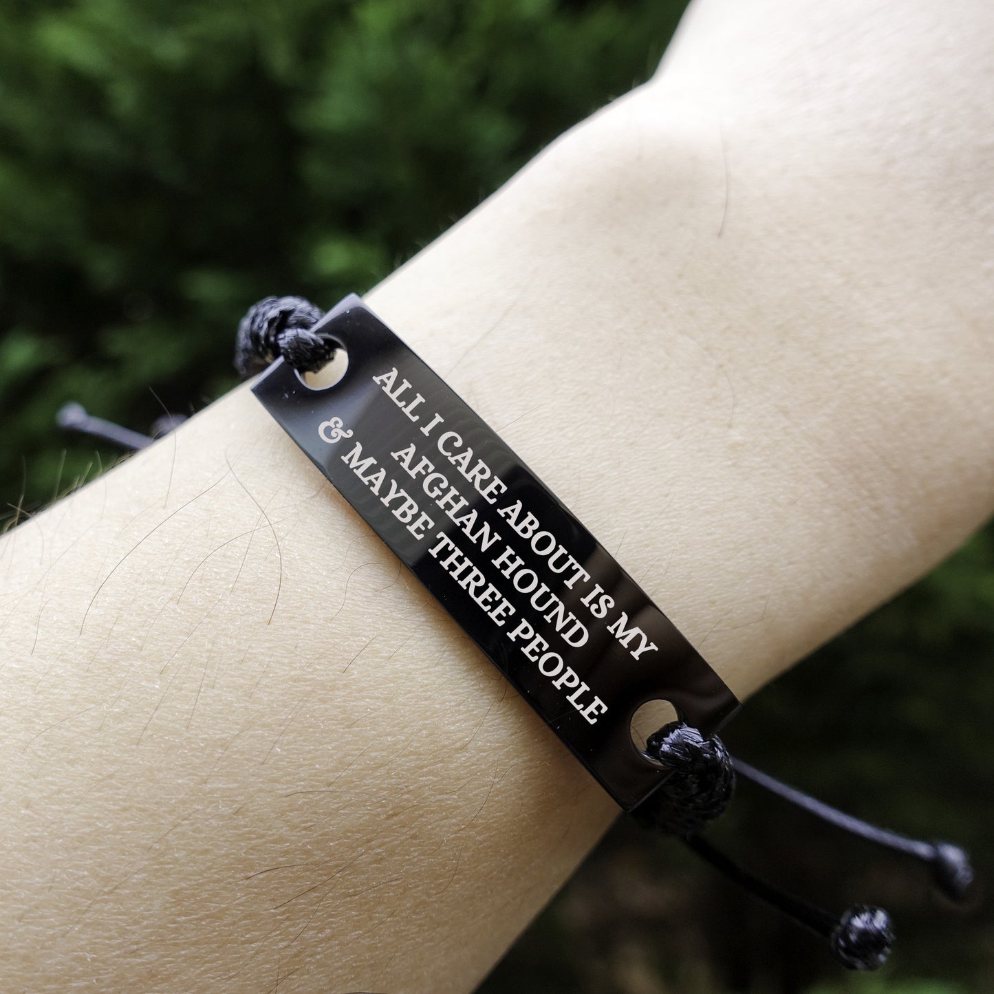 Funny Afghan Hound Dog Adjustable Interlaced Black Rope Engraved Bracelet - All I Care About Is My Afghan Hound and Maybe Three People - Mallard Moon Gift Shop