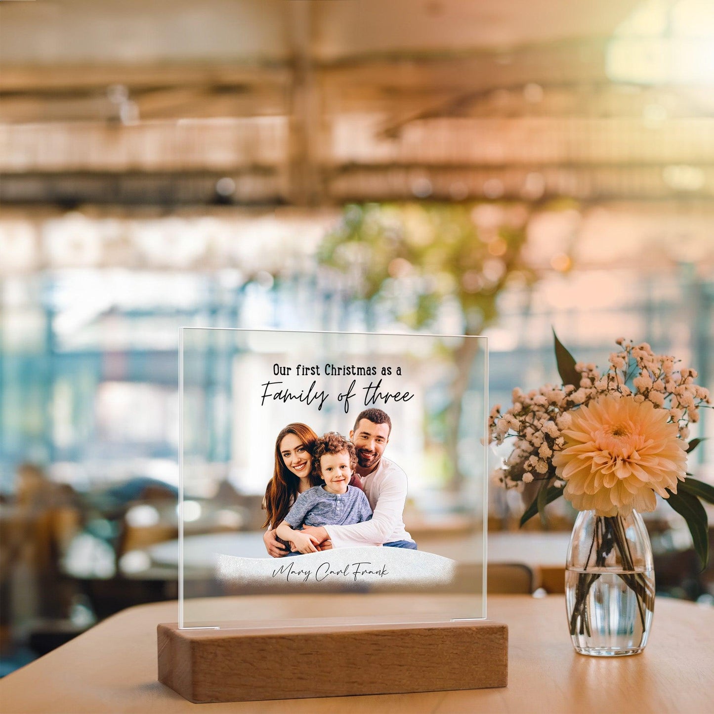 Family Personalized Photo Image Acrylic Plaque with Lighted LED Wooden Base - Mallard Moon Gift Shop