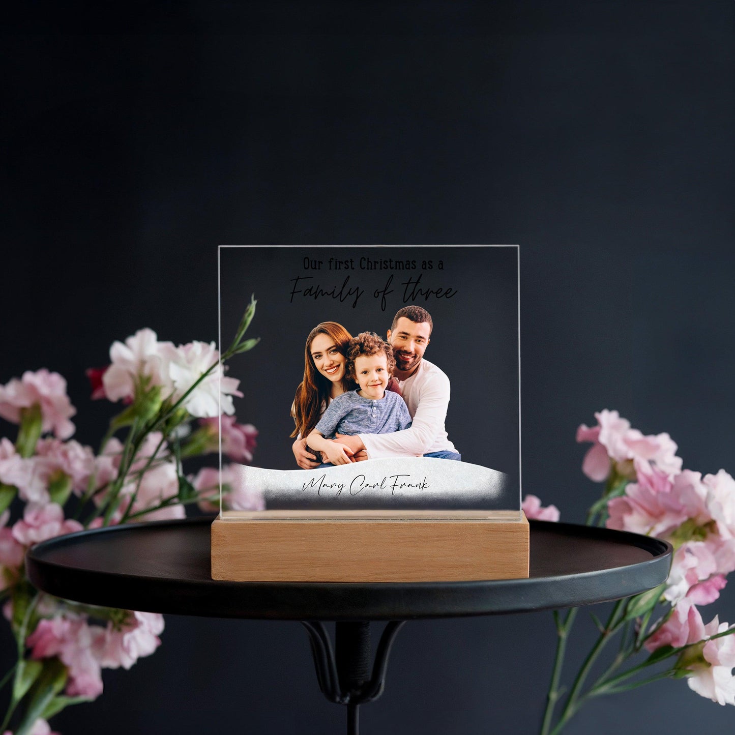 Family Personalized Photo Image Acrylic Plaque with Lighted LED Wooden Base - Mallard Moon Gift Shop