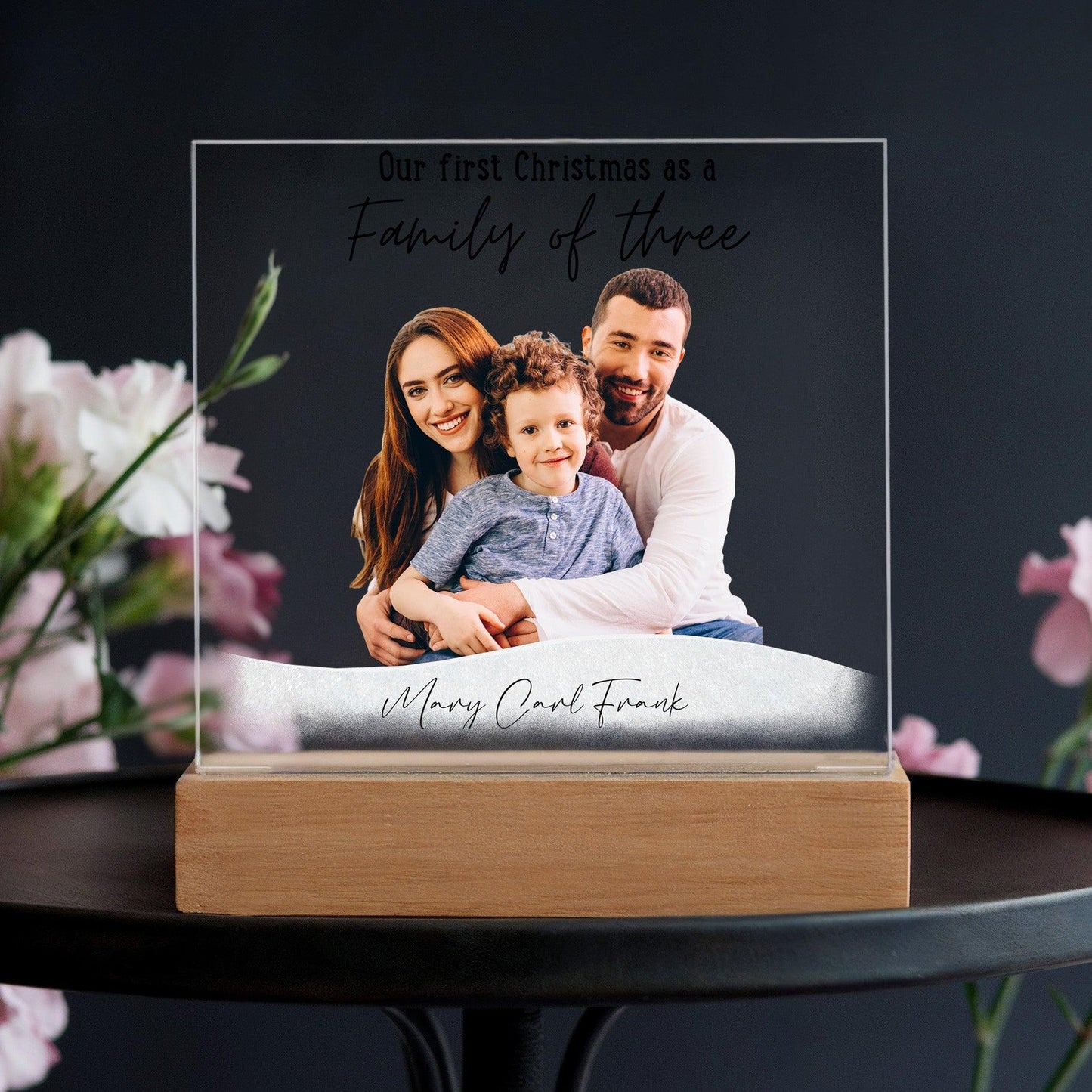Family Personalized Photo Image Acrylic Plaque with Lighted LED Wooden Base - Mallard Moon Gift Shop