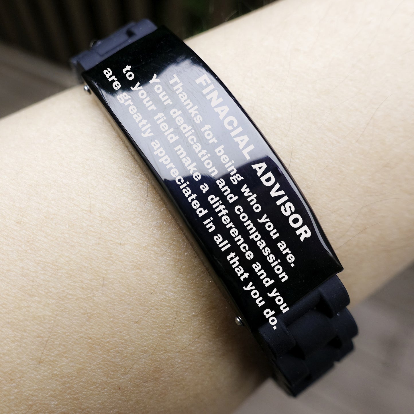 Financial Advisor Glidelock Bracelet – Engraved Black Stainless Steel and Silicone Wristband Gift for Financial Advisors – Appreciation Gift for Him or Her - Mallard Moon Gift Shop