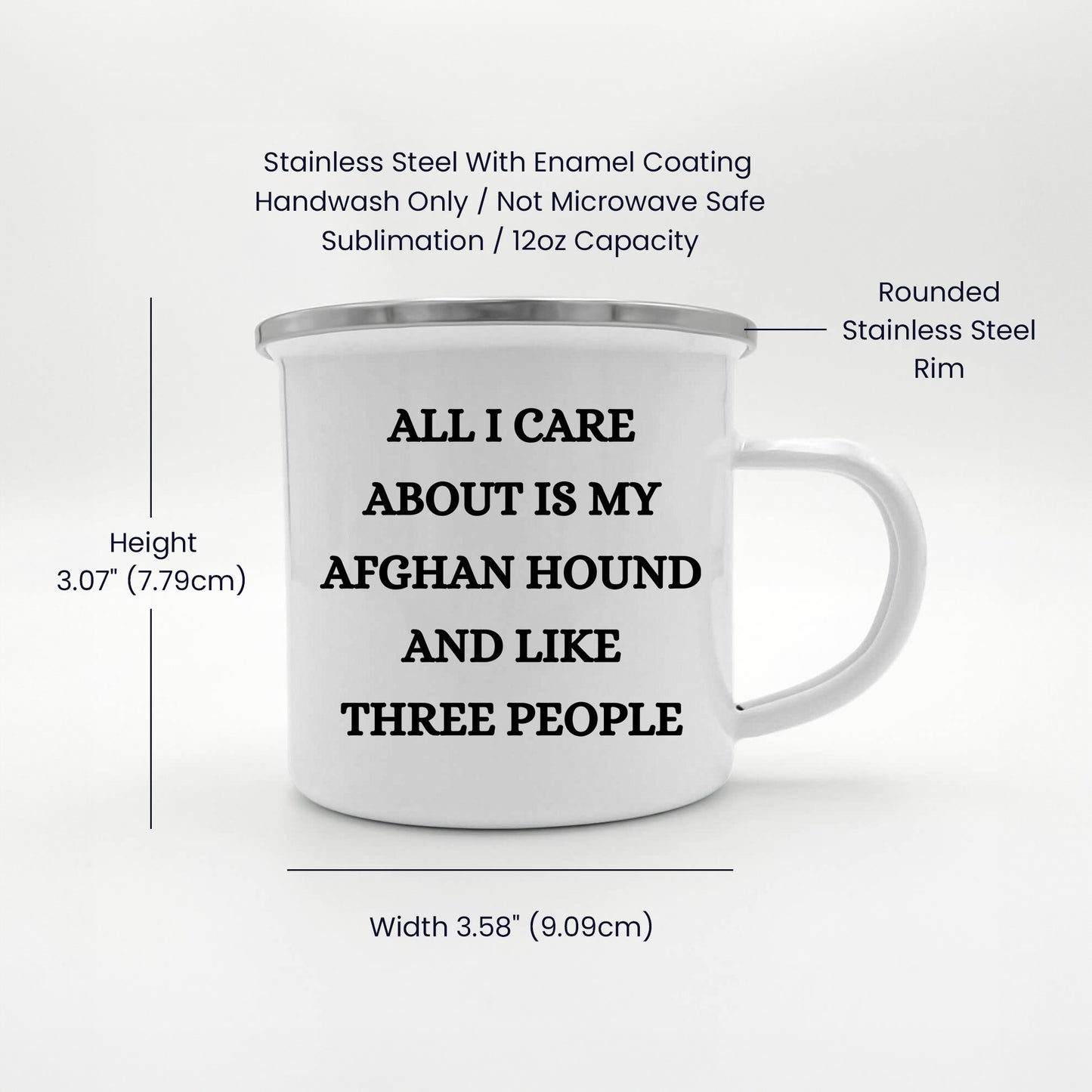 Afghan Hound Dog Lovers Christmas Unique Gift, Camping Mug with Funny Quote 'All I Care About Are My Afghan Hound And Like Three People', 12 oz Stainless Steel with Enamel Finish - Mallard Moon Gift Shop
