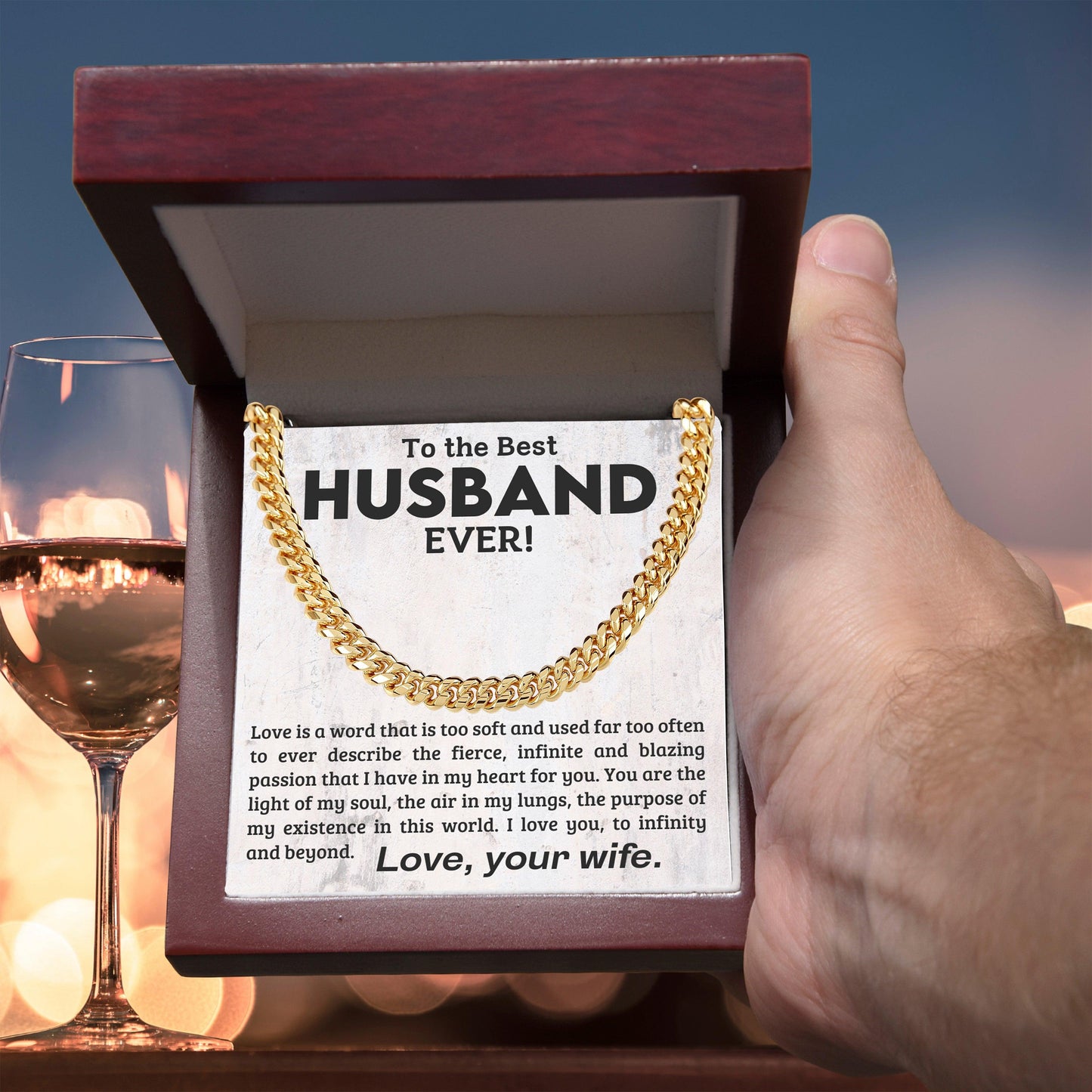 To My Husband -Love You to Infinity and Beyond - Cuban Link Chain Necklace - Mallard Moon Gift Shop