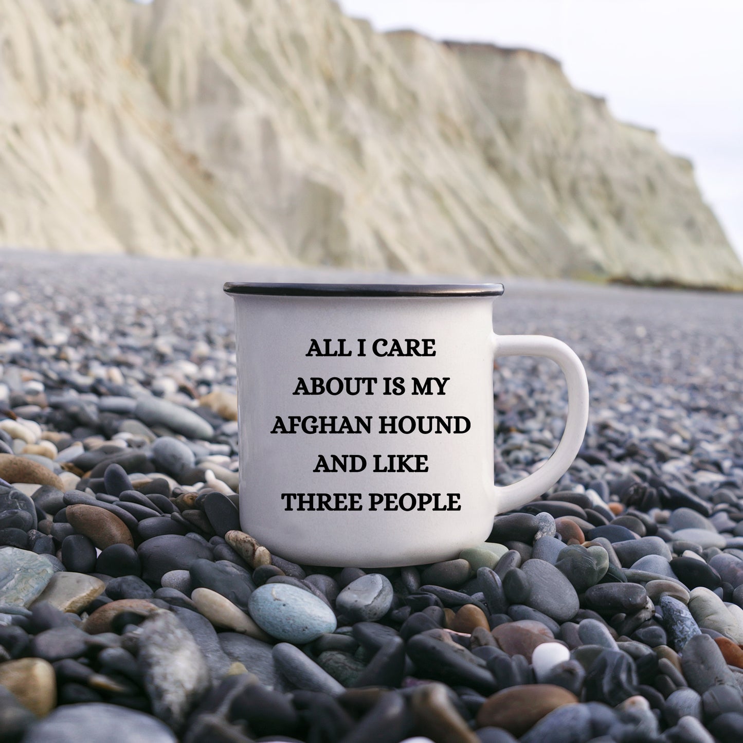 Afghan Hound Dog Lovers Christmas Unique Gift, Camping Mug with Funny Quote 'All I Care About Are My Afghan Hound And Like Three People', 12 oz Stainless Steel with Enamel Finish - Mallard Moon Gift Shop