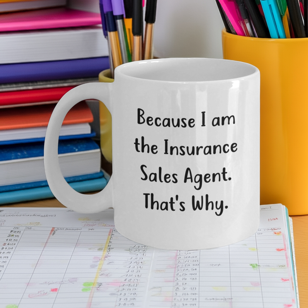 Funny Insurance Sales Agent Gifts for Him or Her - Because I Am The Insurance Sales Agent. That's Why. - White Coffee Mug, 11oz or 15oz, Ceramic, Microwave and Dishwasher Safe - Mallard Moon Gift Shop