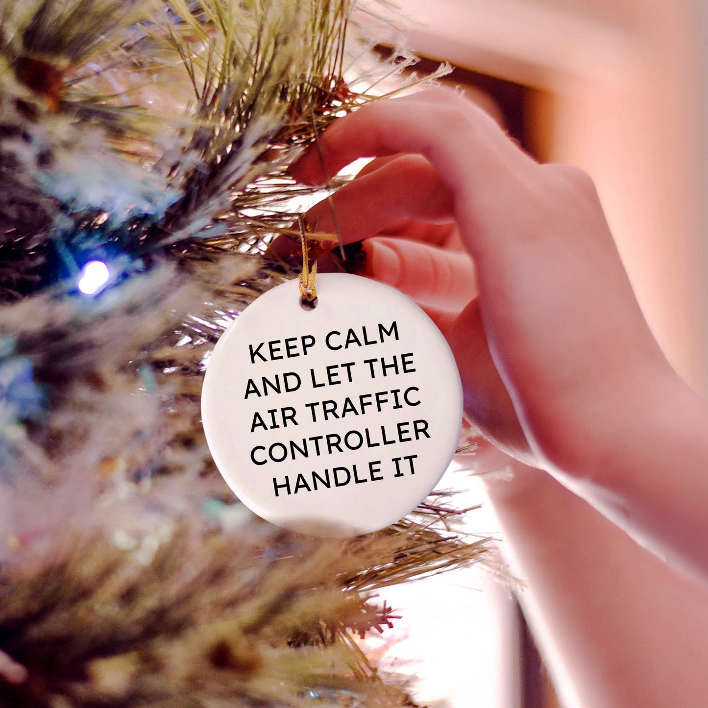 Air Traffic Controller Gifts, Funny Quote Ornament, Keep Calm and Let Handle It, Christmas Circle Ornament for Men or Women, Unique Air Traffic Controller Present from Friends or Family - Mallard Moon Gift Shop