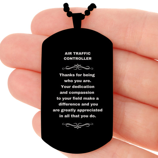 Air Traffic Controller Dog Tag Necklace – Laser Engraved Stainless Steel Pendant with Appreciation Message – Durable, Tarnish-Resistant Jewelry Gift for Aviation Professionals - Mallard Moon Gift Shop