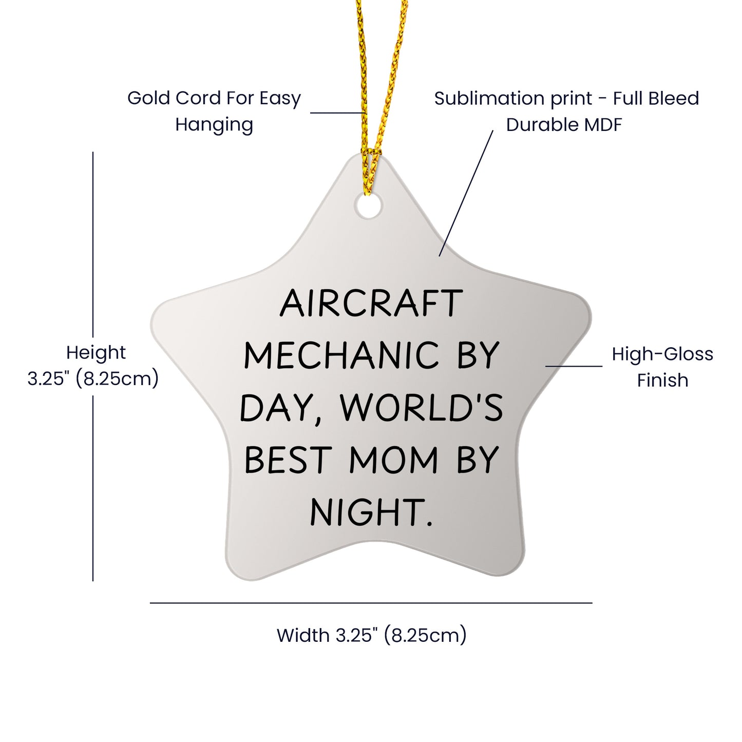 Aircraft Mechanic Gifts, Star Ornament, Funny Quote, Christmas Unique Gifts from Women, Gifts for Aircraft Mechanic By Day, World's Best Mom By Night.