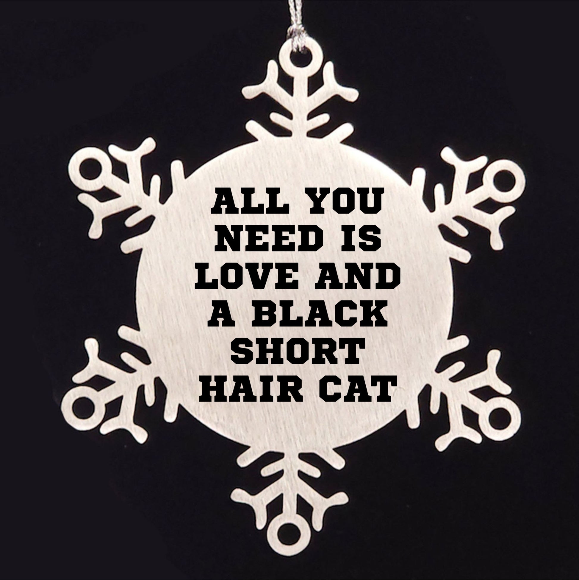All You Need is Love and a Black Short Hair Cat Snowflake Ornament Gifts from Family Friends Coworkers to Black Short Hair Cat Lovers at Christmas Time