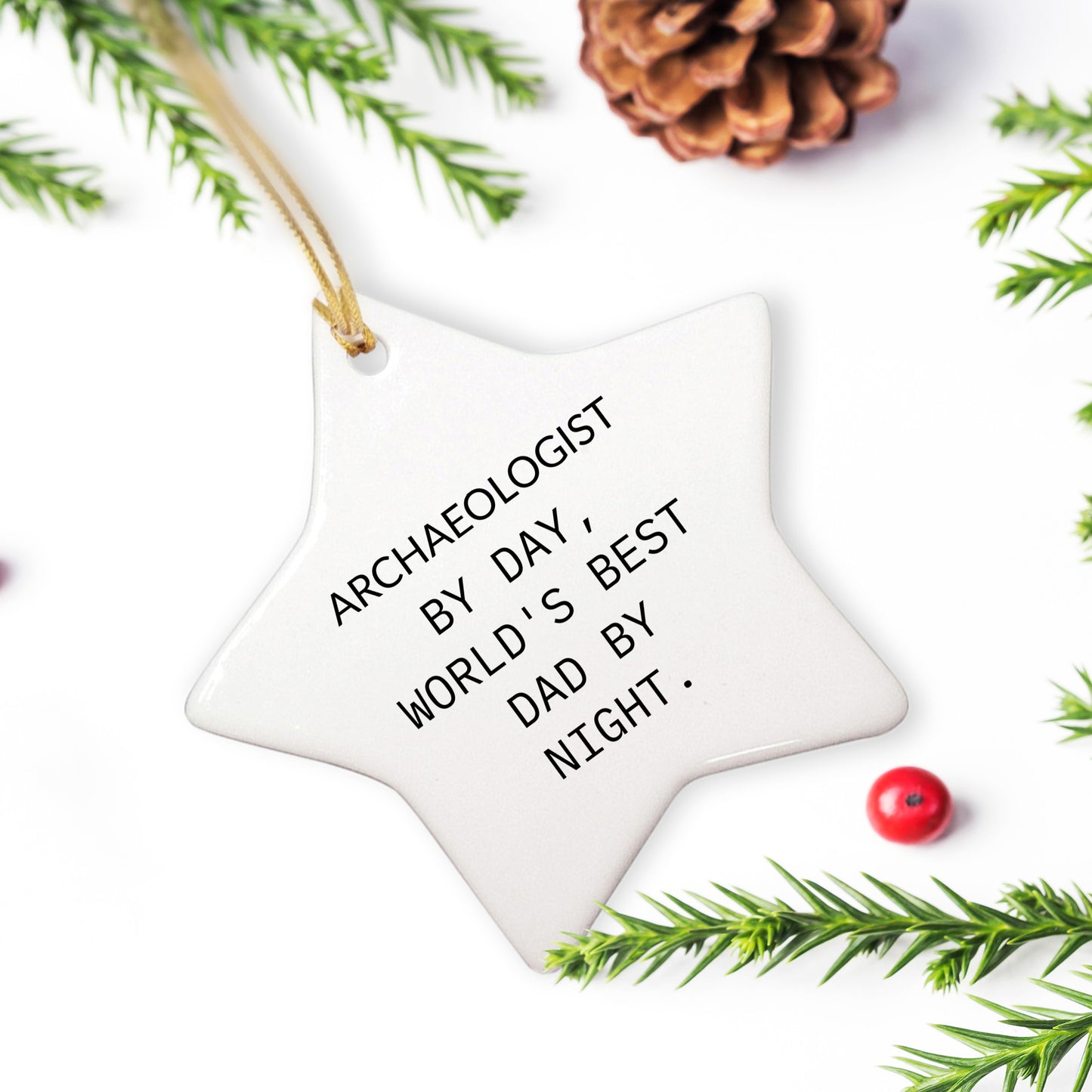 Archaeologist Gifts from Men, Funny Star Ornament for Christmas, 'Archaeologist By Day, World's Best Dad By Night.' - Mallard Moon Gift Shop