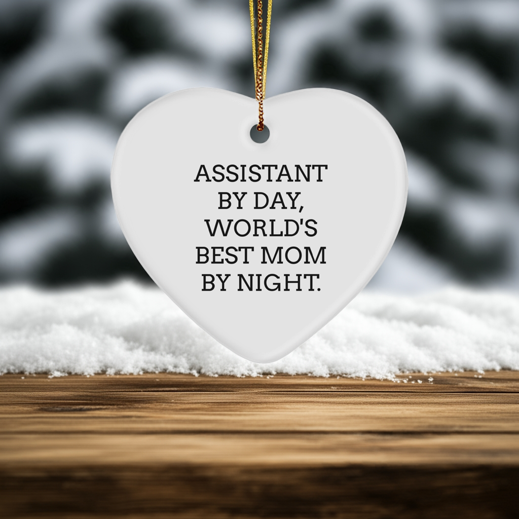 Assistant By Day, World's Best Mom By Night. Heart Ornament Gifts from Mom to Assistant on Christmas
