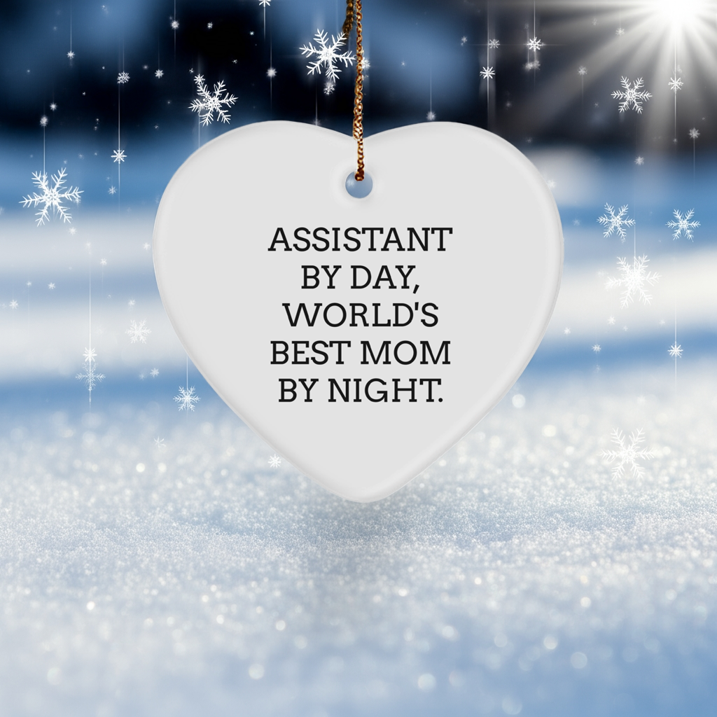 Assistant By Day, World's Best Mom By Night. Heart Ornament Gifts from Mom to Assistant on Christmas