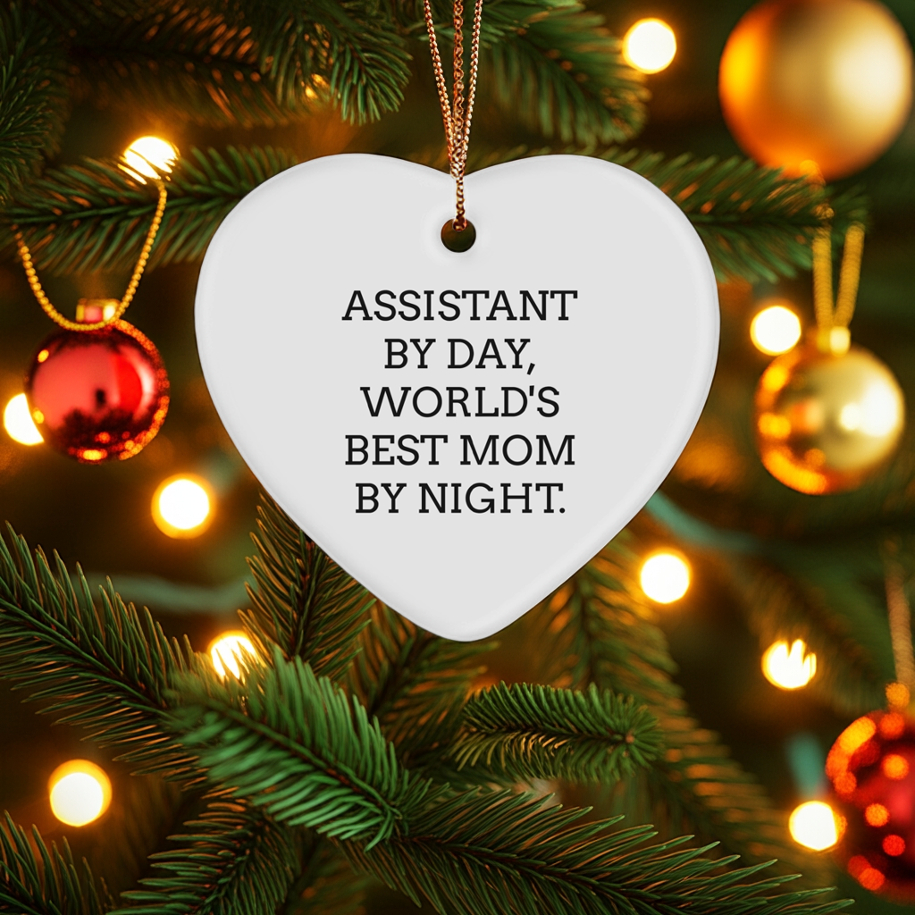 Assistant By Day, World's Best Mom By Night. Heart Ornament Gifts from Mom to Assistant on Christmas