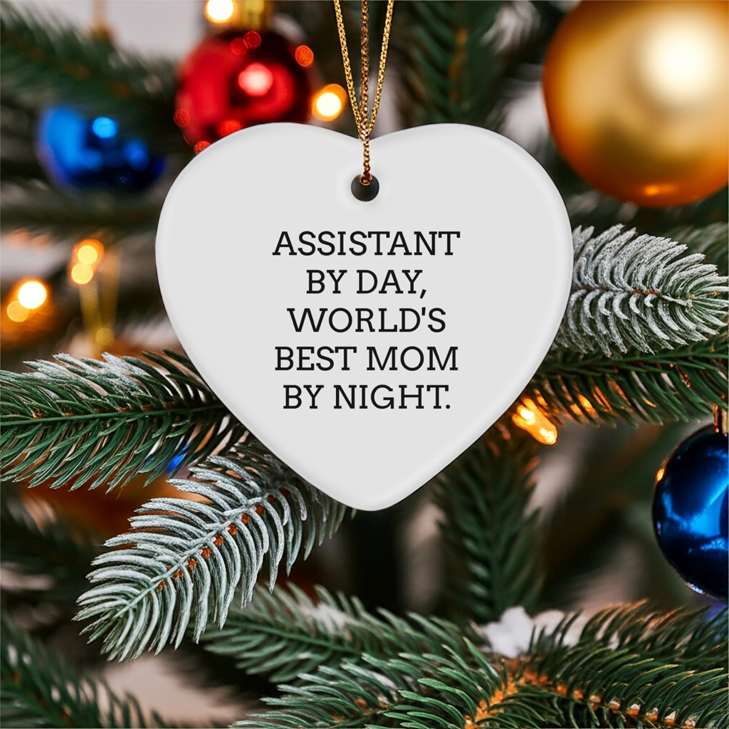 Assistant By Day, World's Best Mom By Night. Heart Ornament Gifts from Mom to Assistant on Christmas