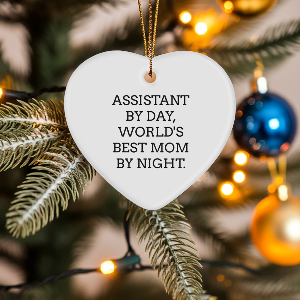 Assistant By Day, World's Best Mom By Night. Heart Ornament Gifts from Mom to Assistant on Christmas