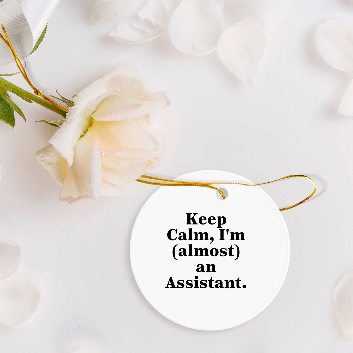 Assistant Christmas Unique Gifts from Friends, Keep Calm, I'm (almost) An Assistant. Cute Circle Ornament for Men, Women, Family