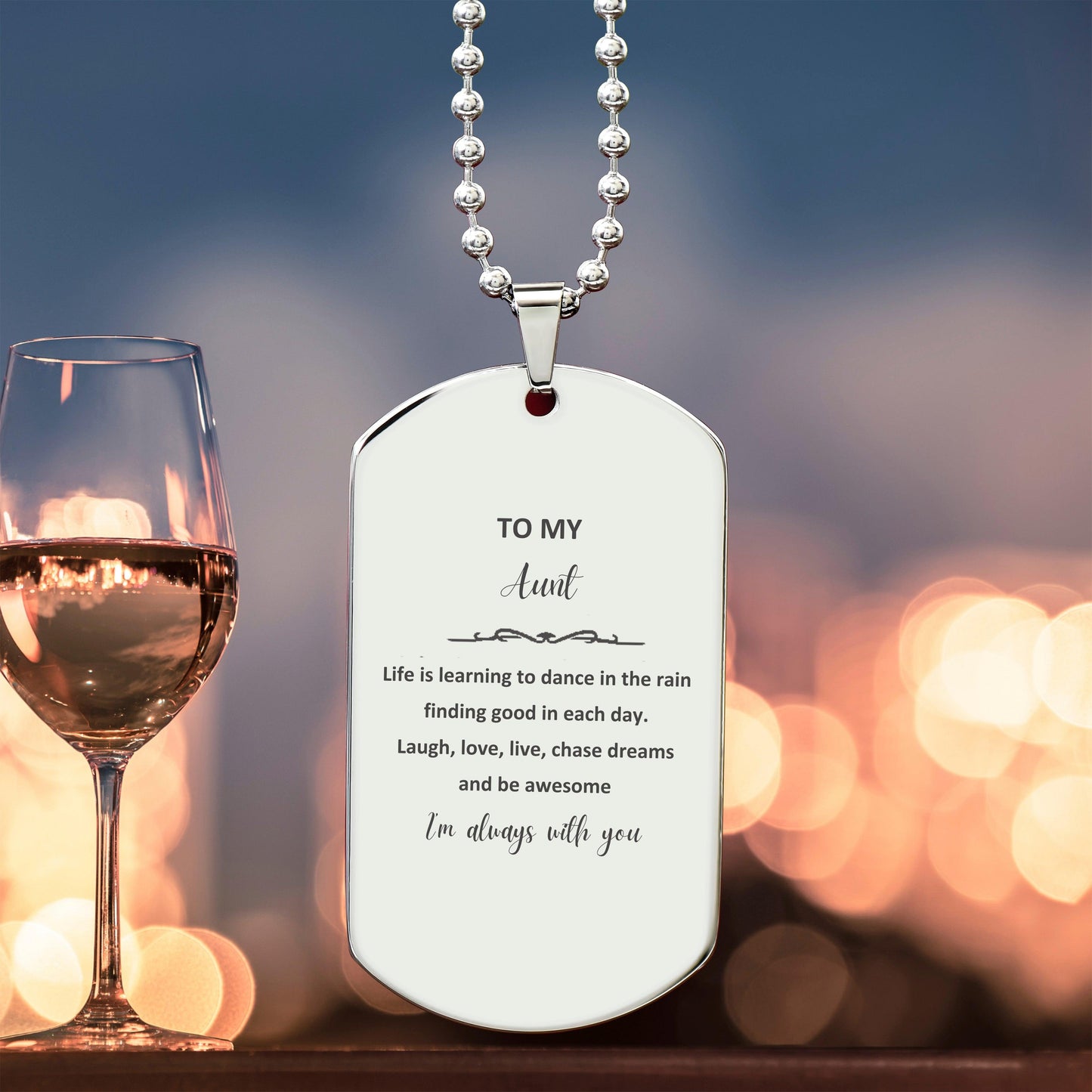 Aunt Christmas Perfect Gifts, Aunt Silver Dog Tag, Motivational Aunt Engraved Gifts, Birthday Gifts For Aunt, To My Aunt Life is learning to dance in the rain, finding good in each day. I'm always with you - Mallard Moon Gift Shop
