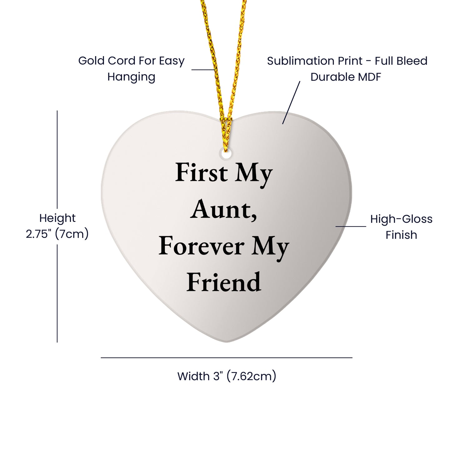 Aunt's Love, Forever My Friend - White Heart Ornament for Aunt's Thoughtful Gift, Gifts from Family, for Aunt, Christmas Ornament
