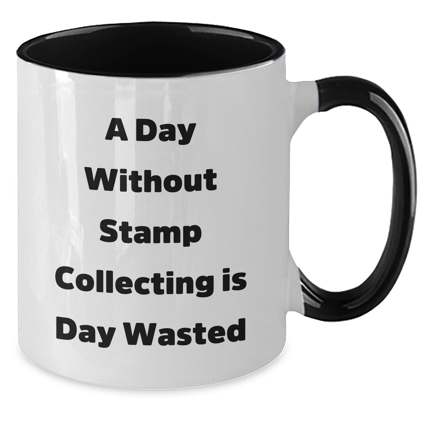 Funny Stamp Collecting Gifts from Men to Stamp Collecting Enthusiasts - Two Tone Coffee Mug for A Day Without Stamp Collecting Is Day Wasted - Additional