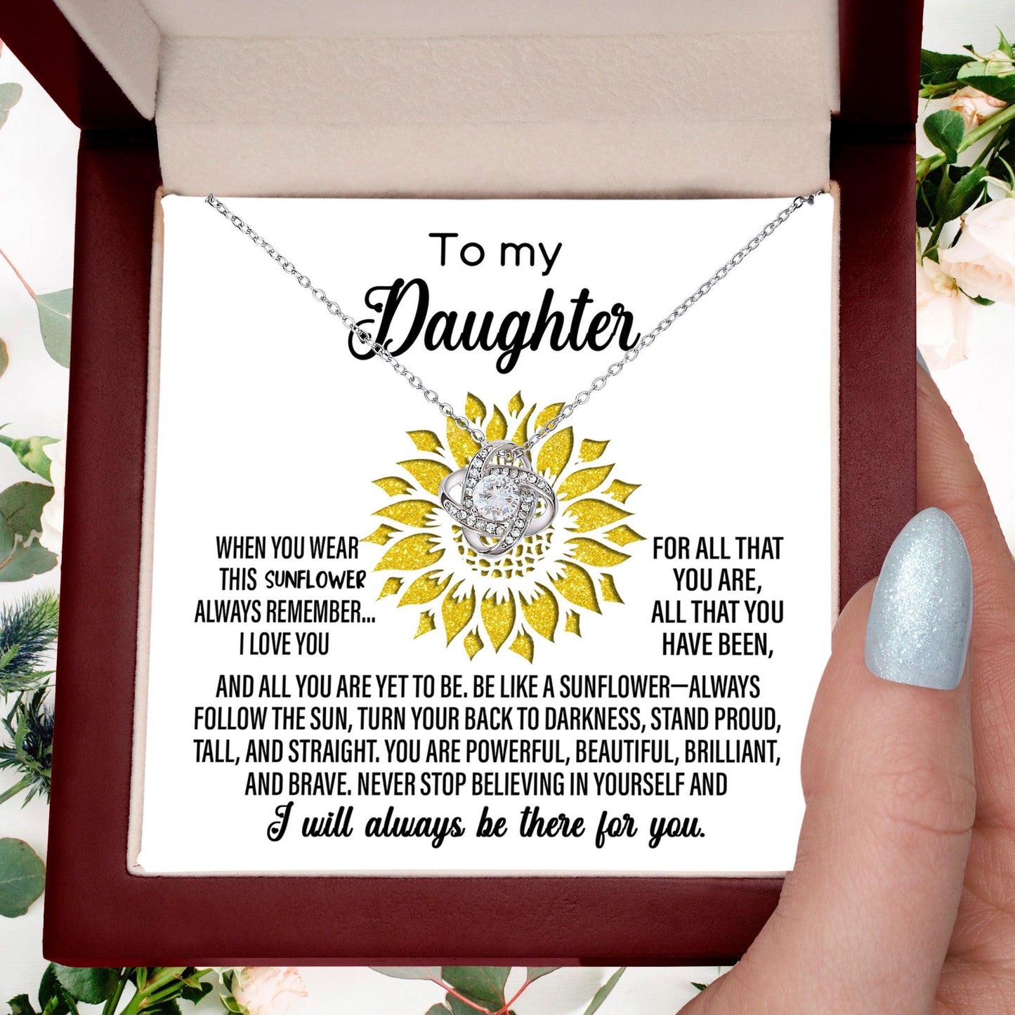 To My Daughter Be Like A Sunflower Love Knot Necklace - Mallard Moon Gift Shop