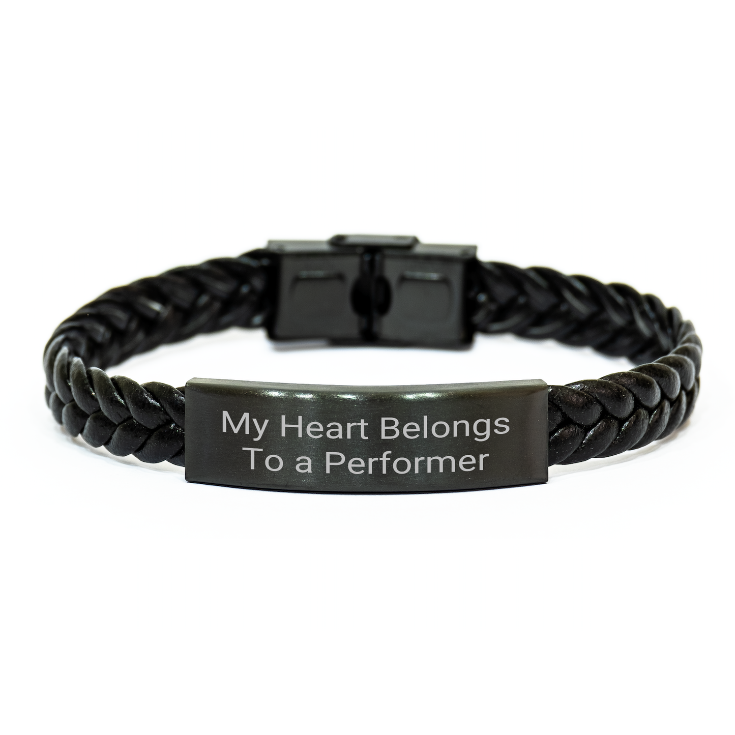 Funny Performer Gifts for Him - My Heart Belongs To A Performer Interlaced Leather Bracelet for Father's Day from Men to Friends - Image 1