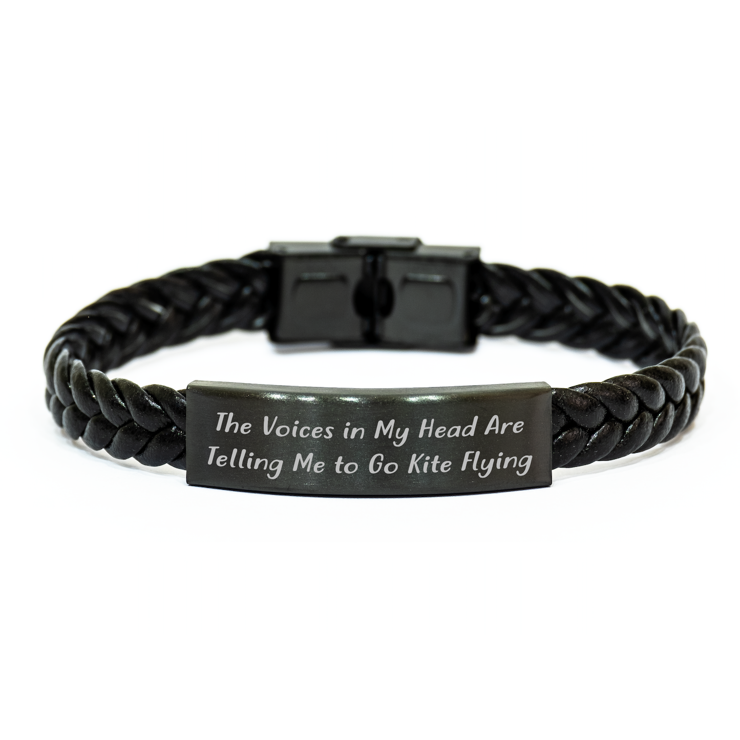 Funny Kite Flying Inspirational Gifts from Men to Kite Flying Enthusiasts on Father's Day - Interlaced Leather Bracelet with Stainless Steel Engraving, 7.87 inches - Image 1